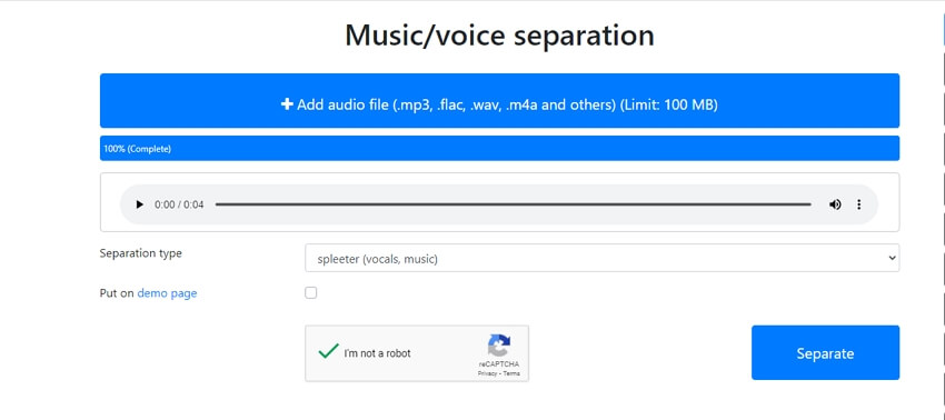 ottenere acapella da una canzone con mvsep