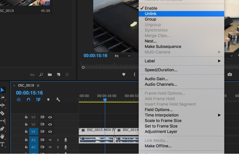 unlink audio from video on adobe
