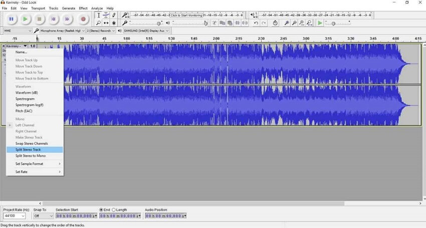 split stereo track to extract karaoke version on audacity