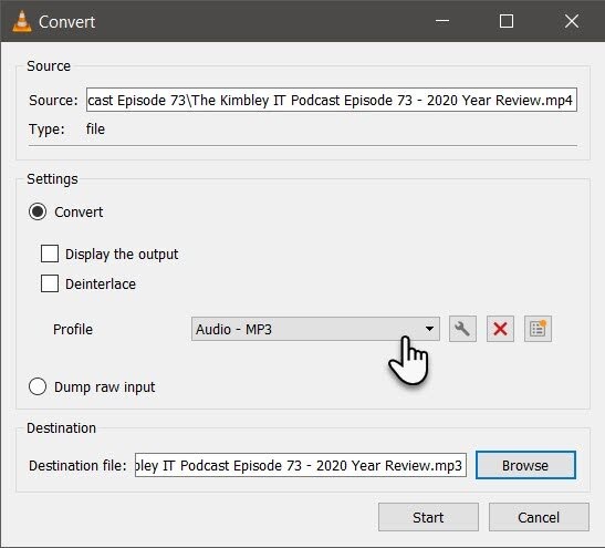 extract audio from movie with vlc media player