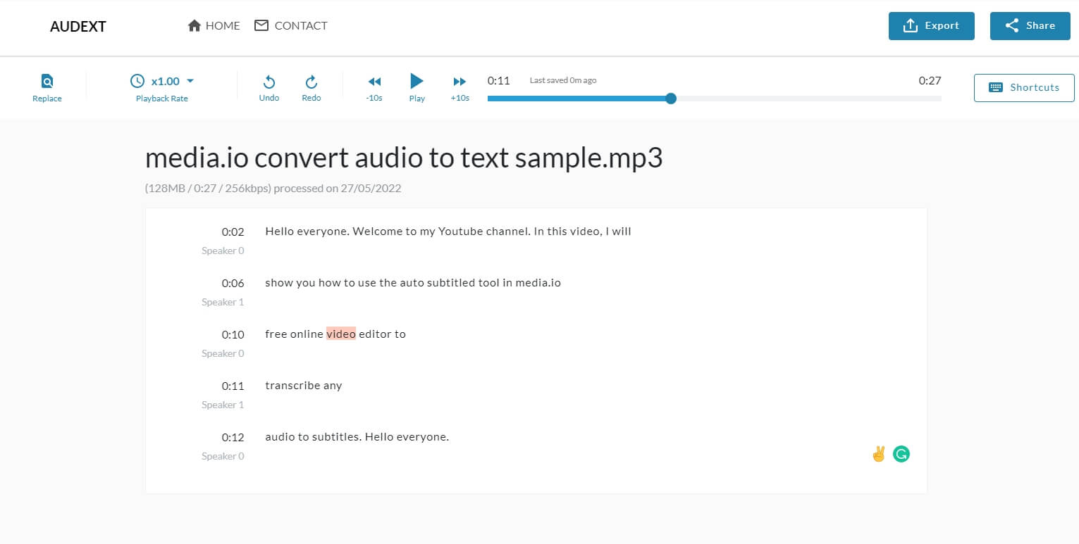 convert audio to text with Audext