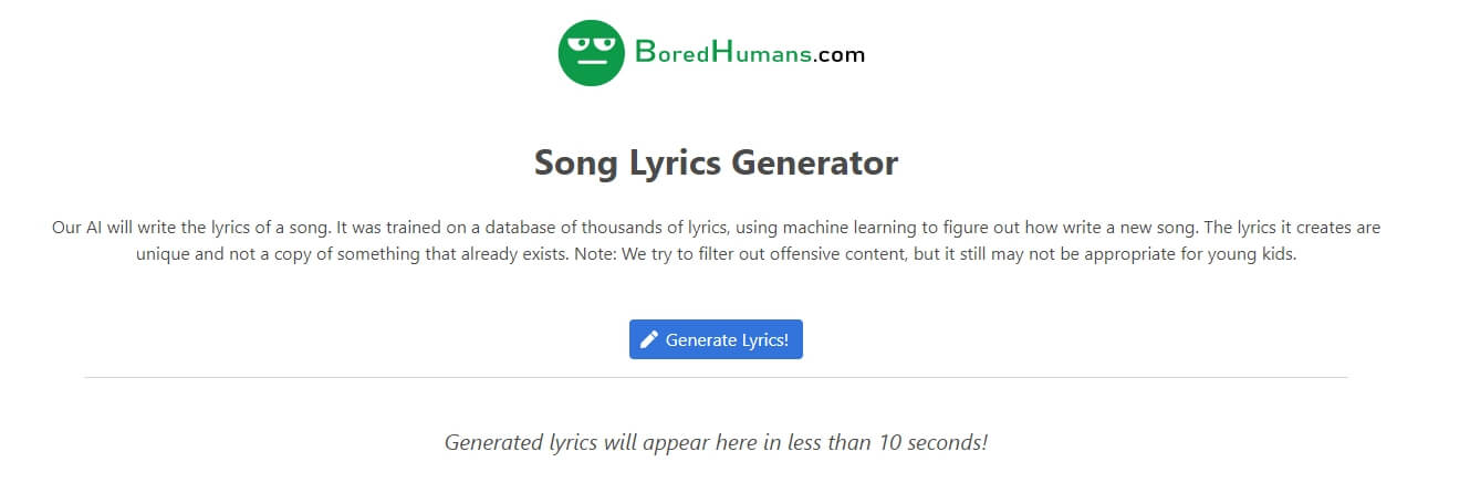 BoredHumans- Online Lyrics Generator