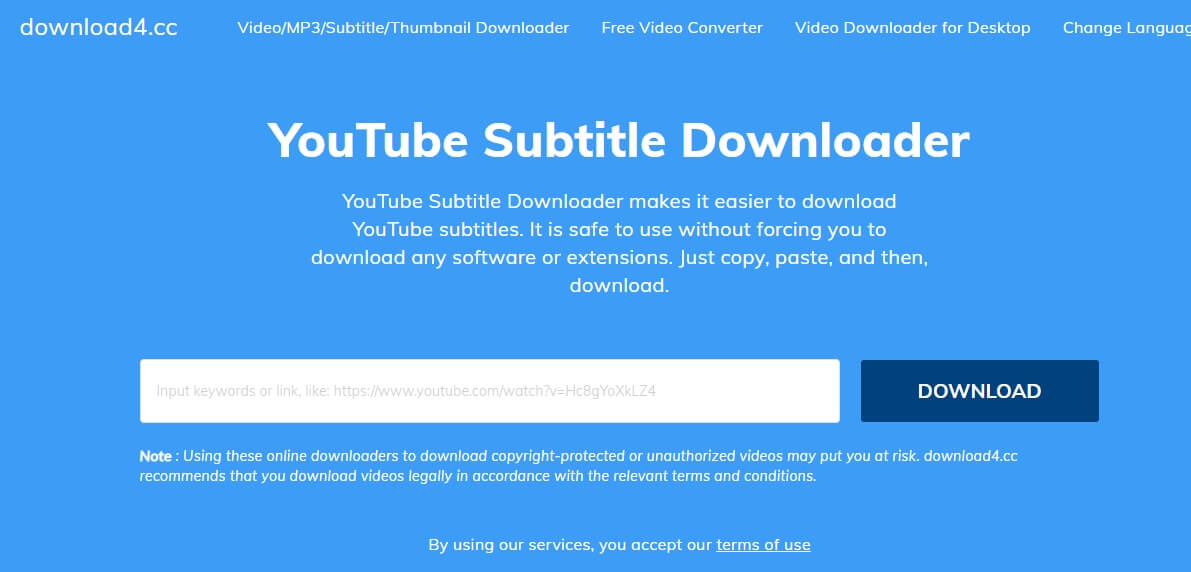 online YouTube subtitle extractor: Download 4. cc