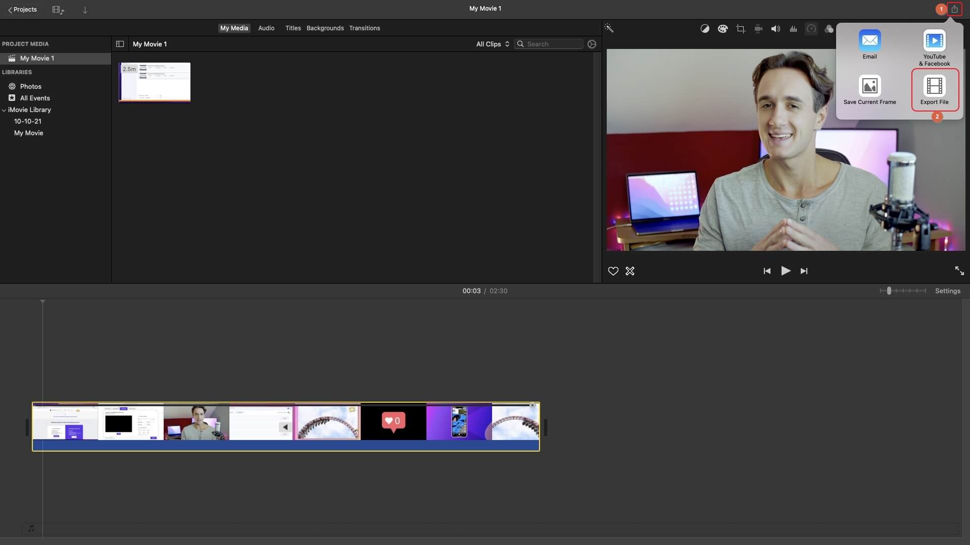 reverse YouTube video with iMovie: export