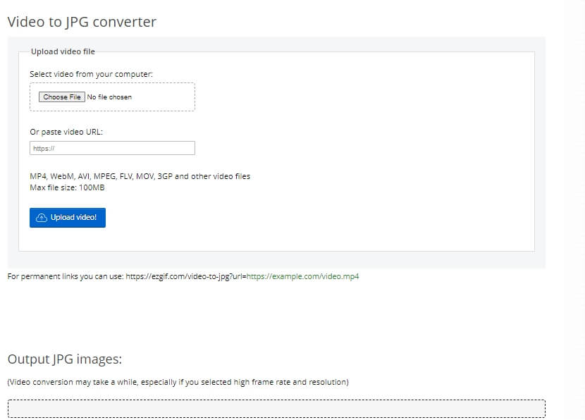 convert video to images with Ezgif Video to JPG Converter
