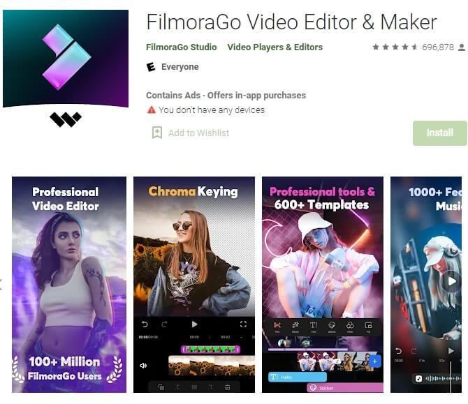 filmorago photo to video maker app on iPhone and Android