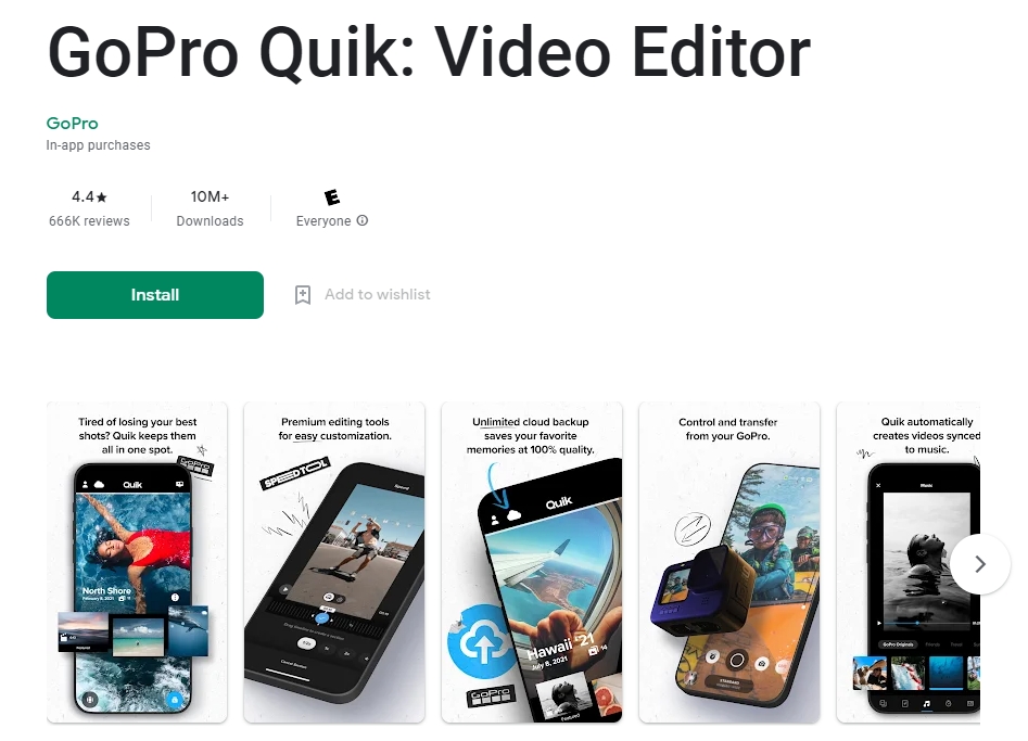 App di modifica senza filigrana per Android-Gopro Quik