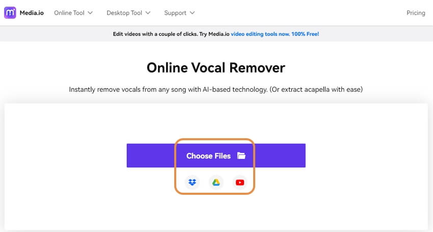 add video file to online vocal remover