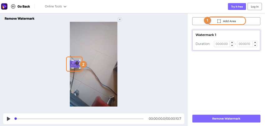 Wählen Sie einen Bereich zum Entfernen des Logos aus dem Video auf dem Wasserzeichen Remover