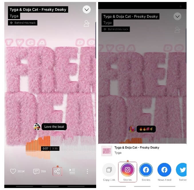 Play Music from SoundCloud Instagram Story