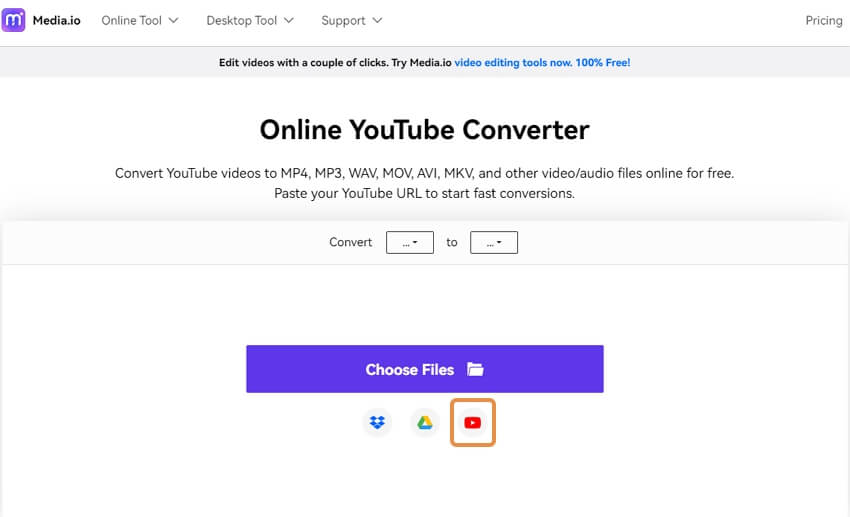 Copy Youtube Link to Media.io Online YouTube Converter
