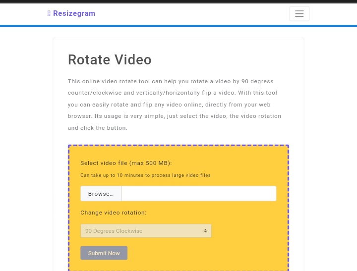 rotação de vídeos sem marca d'água online do resizegram