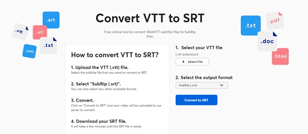 convert VTT subtitle file to SRT format in HappyScribe