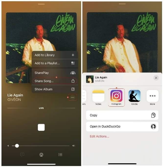 Share Music to Instagram Story through Apple Music
