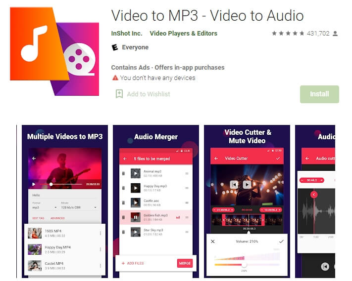 extract audio from video with Video to MP3 Converter app on Android