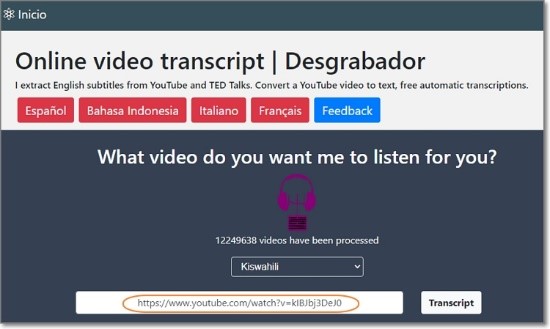 inicio youtube to text converter