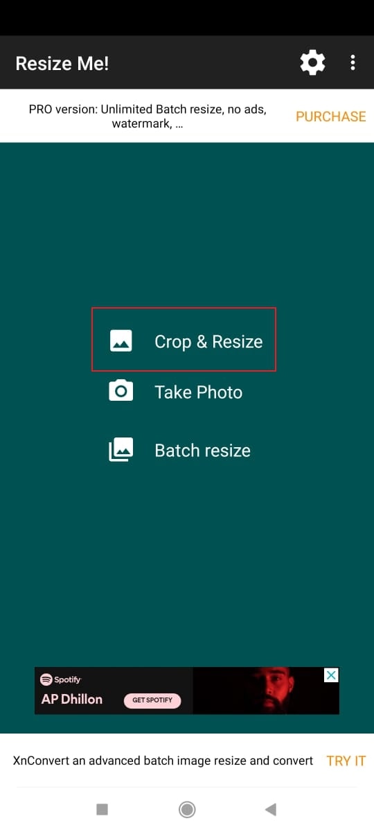 select crop and resize tool