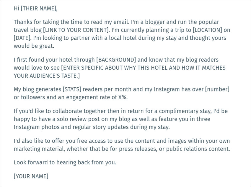How to Contact Brands as Influencers - Template for Requesting a Free Stay