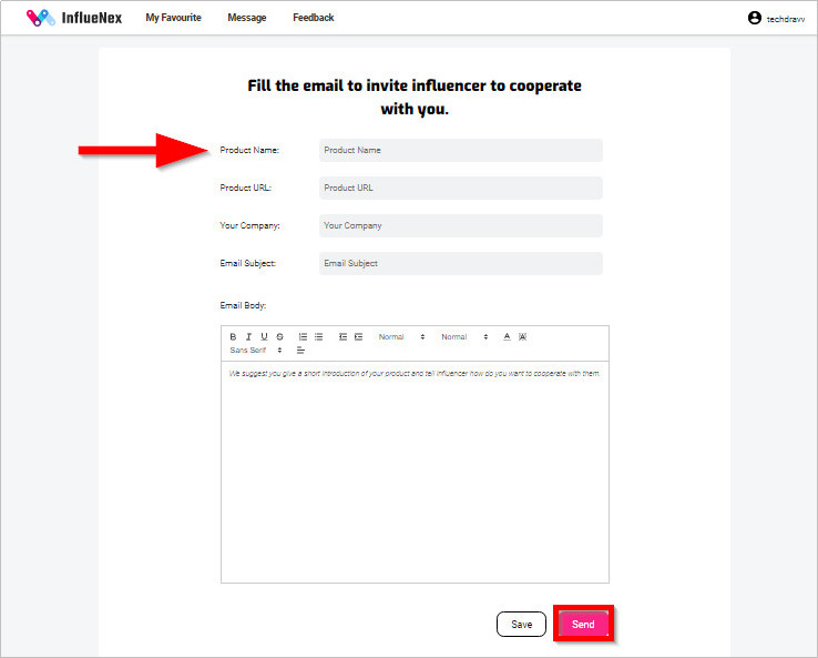 How to Contact YouTubers to Review Your Product - Fill in the email form