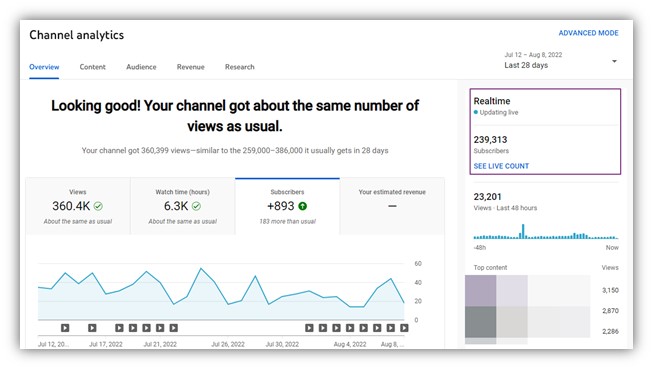 Live Sub Count for   Top  Influencers by Subscriber Count