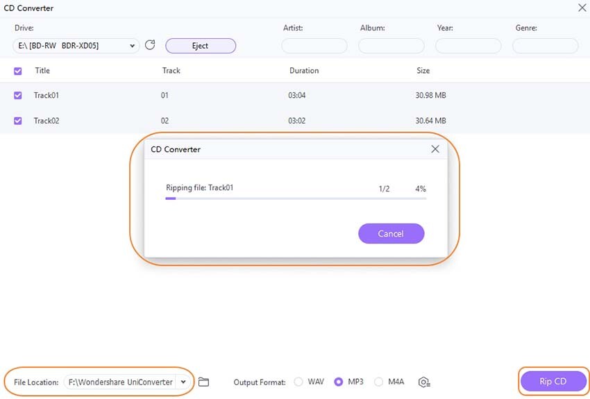 determine the output format for convert cd to mp3