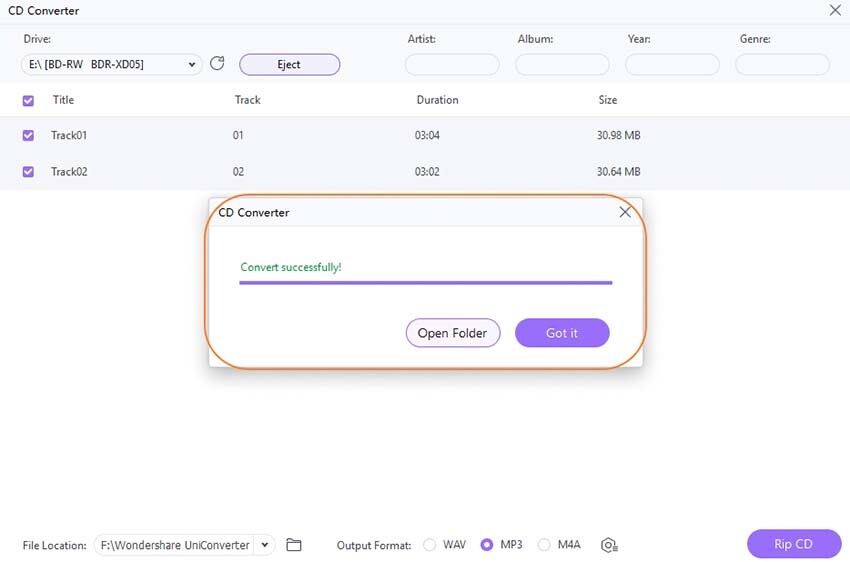 determine the output folder for convert cd to mp3