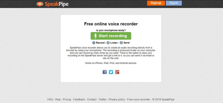 Free Web Audio Recorder-SpeakPipe