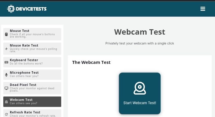 devicetests webcam tester