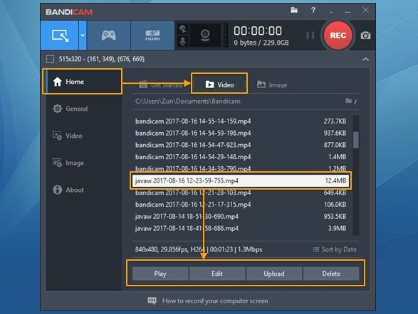 Edit or Upload or Play the Recorded Facebook Video in Bandicam