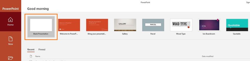 Open a Blacnk Presentation in Powerpoint