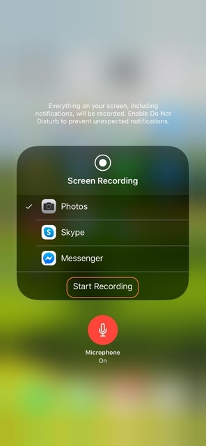 Press Start Recording Button in iPhone