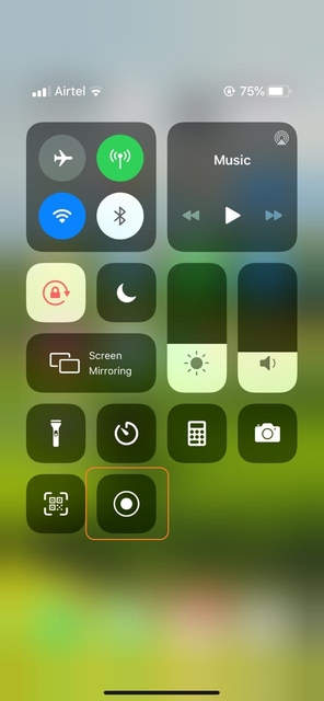 Launch Control Center in iPhone