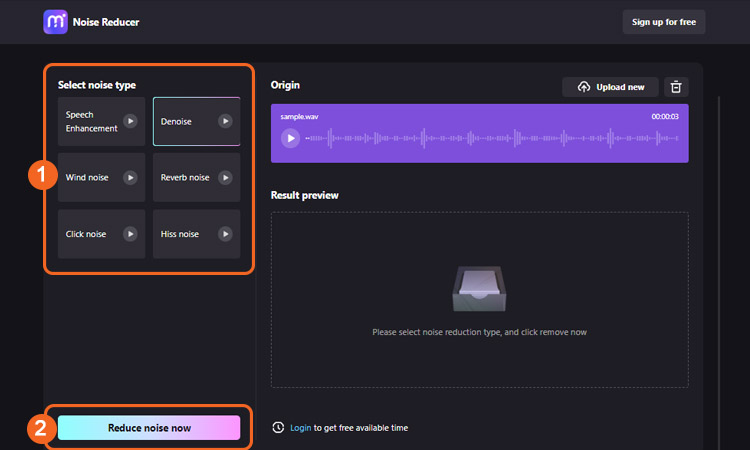 select the noise type and start reducing the noise