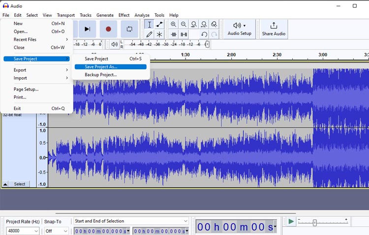 salvare il file audio modificato