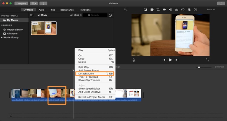 remove audio from video on mac with imovie step 4