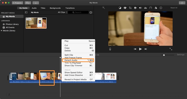 eliminar audio de un video en mac con imovie paso 4