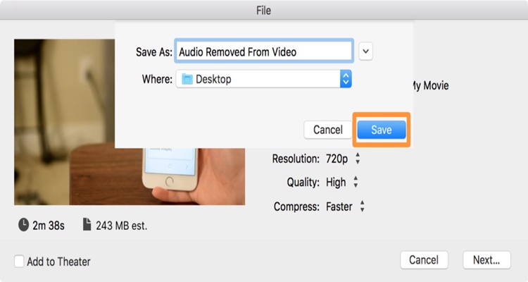 rimuovere l'audio dai video su mac con imovie passo 7