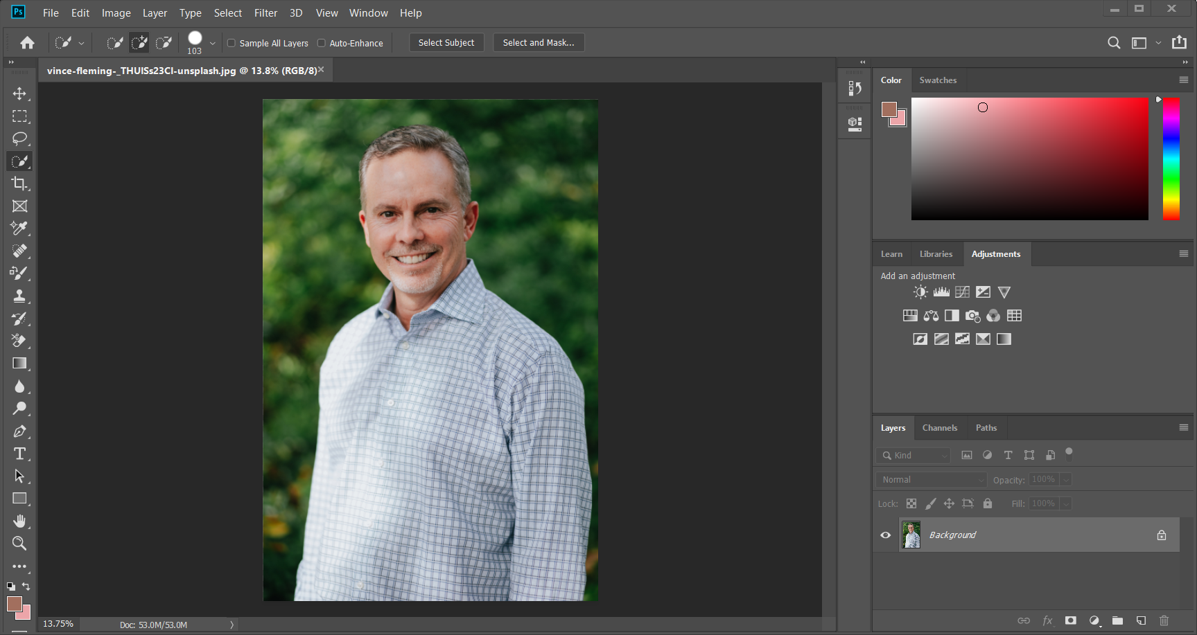 opening image in adobe photoshop