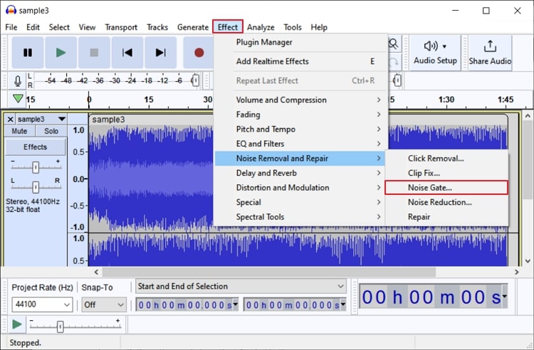 select the noise gate effect