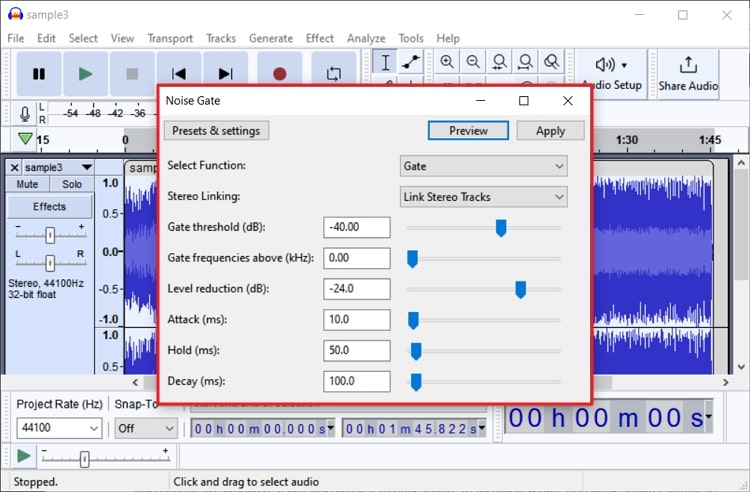 adjust the noise gate settings