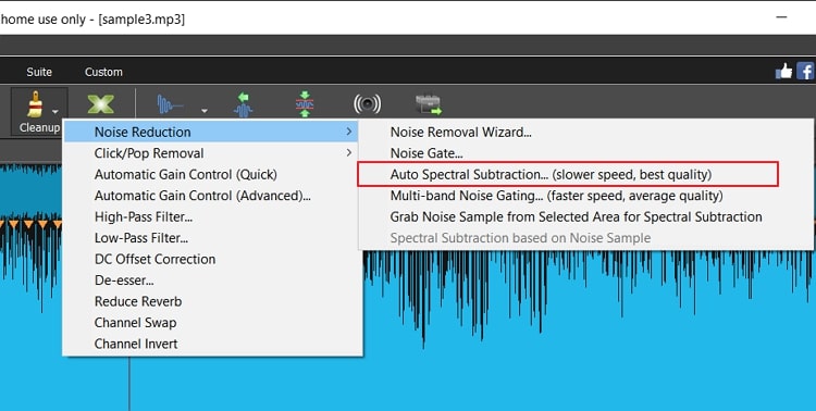 selecione a opção de subtração espectral automática