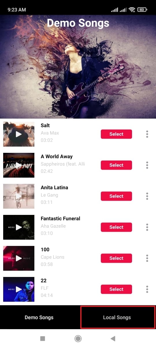 Wählen Sie die Option Lokale Songs