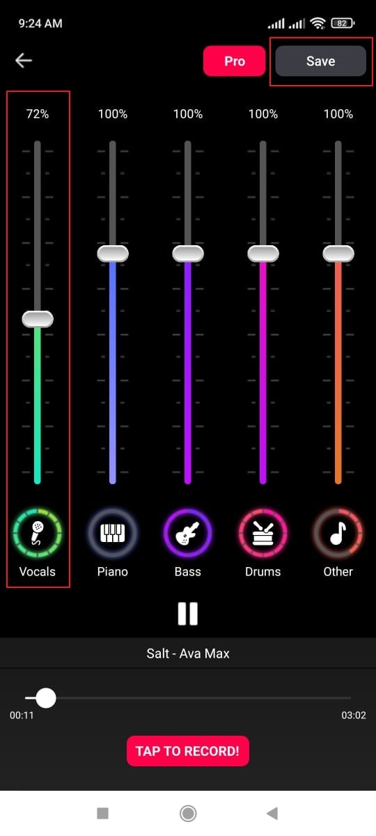 decrease the vocals value