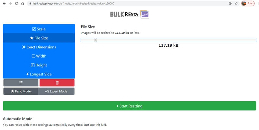 resize image in kb