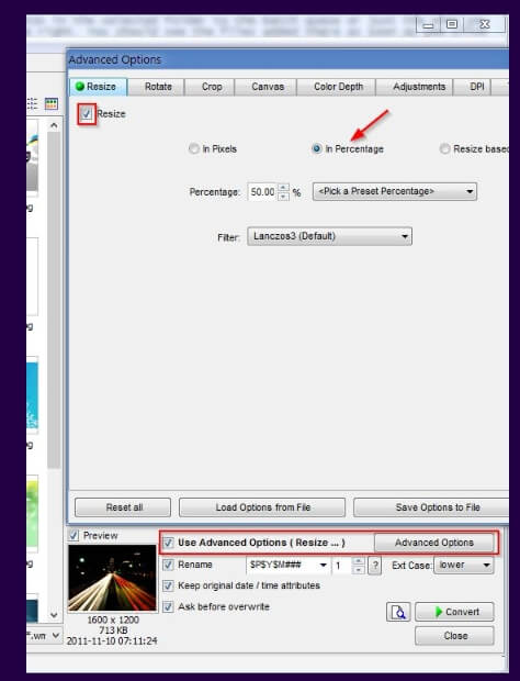 faststone image resizer how to select a size