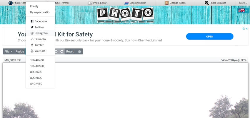 pengubah ukuran foto untuk instagram - Photoresizer