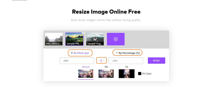 resize images online - step2