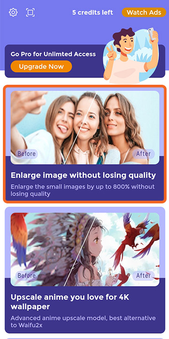 tap enlarge image without losing quality on the home page