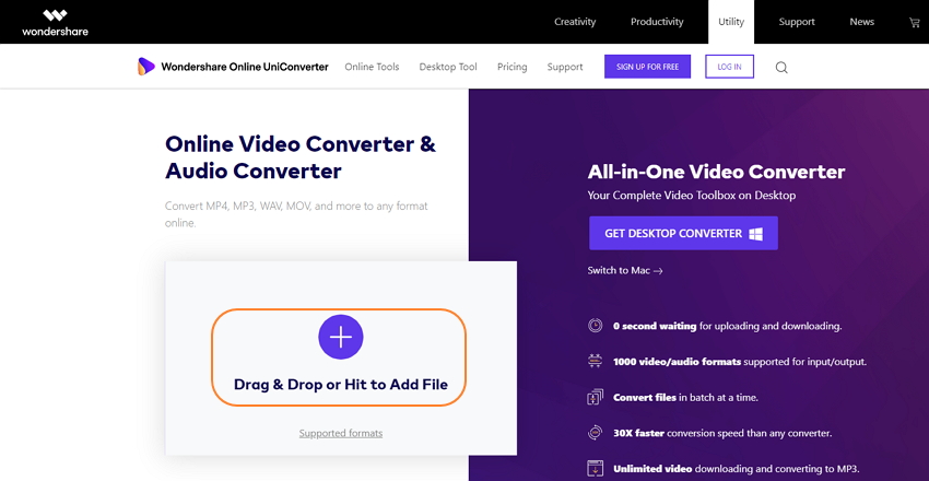 convert M4B to MP3 with Online Uniconverter-step1