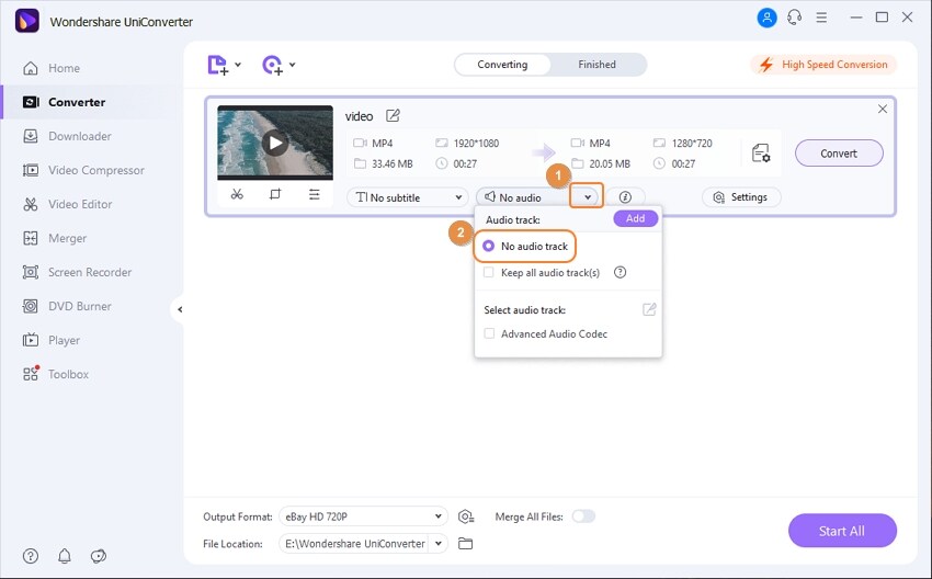 Klik Opsi Audio Tingkat Lanjut pada UniConverter